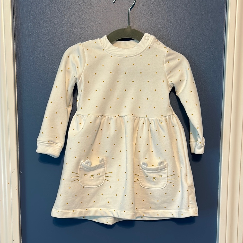 Carter's White Dress with Gold Dots and Cat Pockets